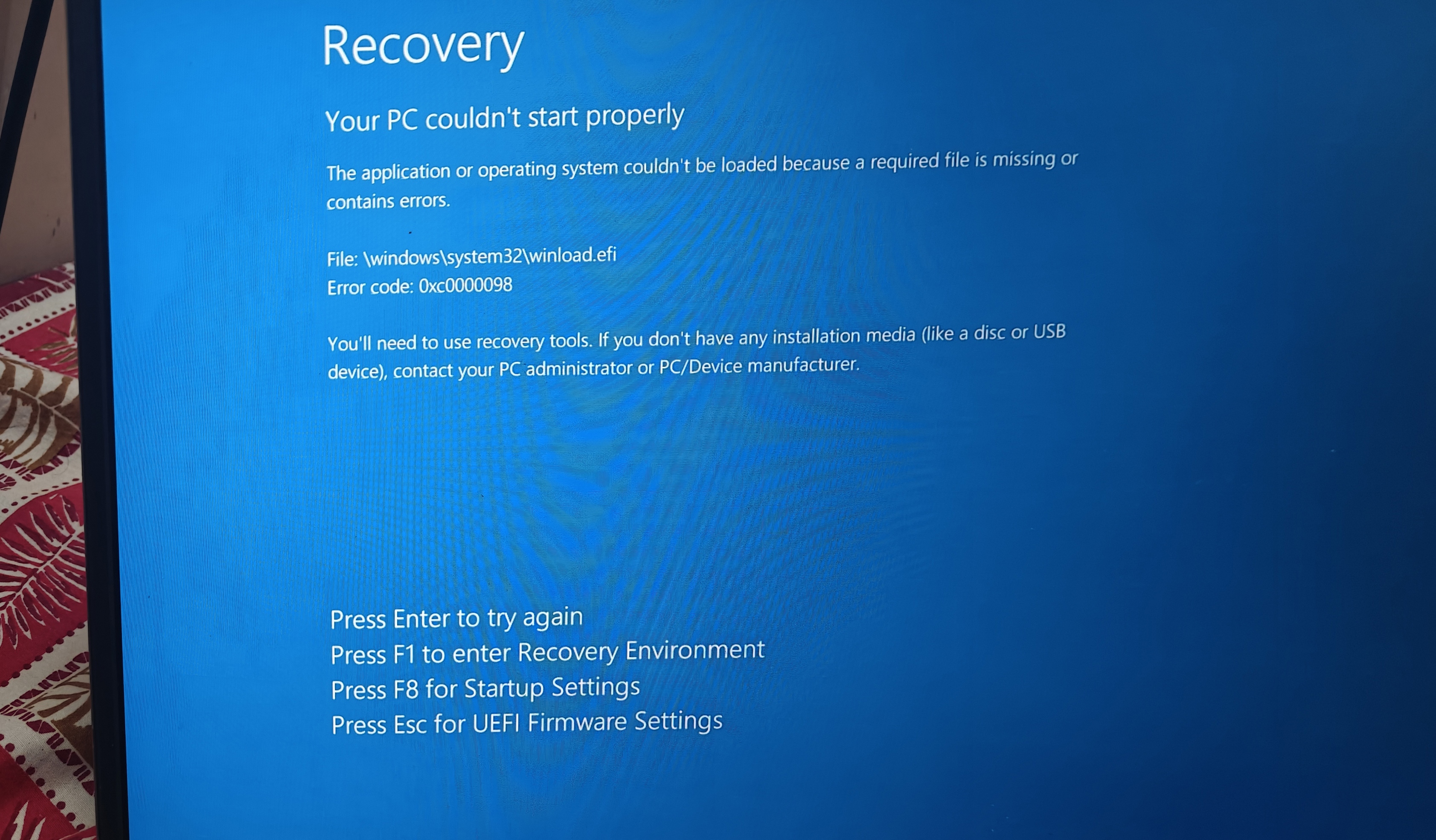 Start up Error Code:0xc0000098 - File missing - Microsoft Q&A