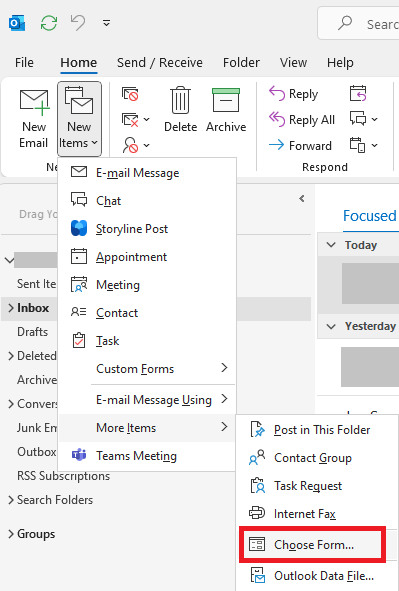 is there a choose forms function in the new outlook? - Microsoft Q&A