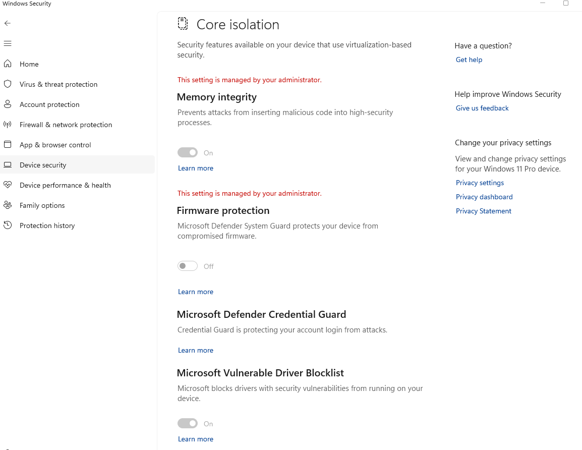 Security settings in grayed out. Why ? - Microsoft Q&A