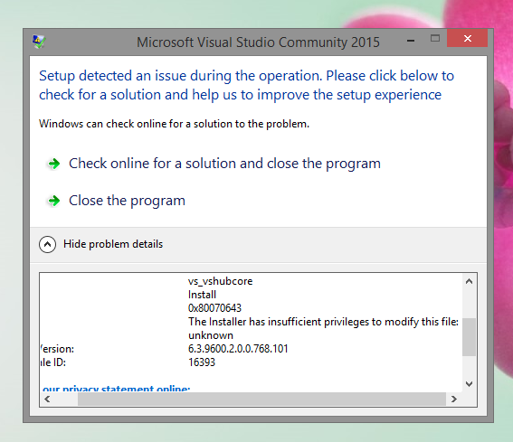 VIsual Studio 2015 Community Edition Install Failure - Microsoft Q&A