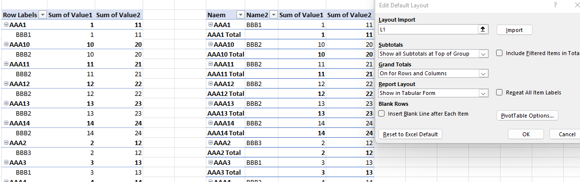 Default Layout of Pivot Table does not work - Microsoft Q&A