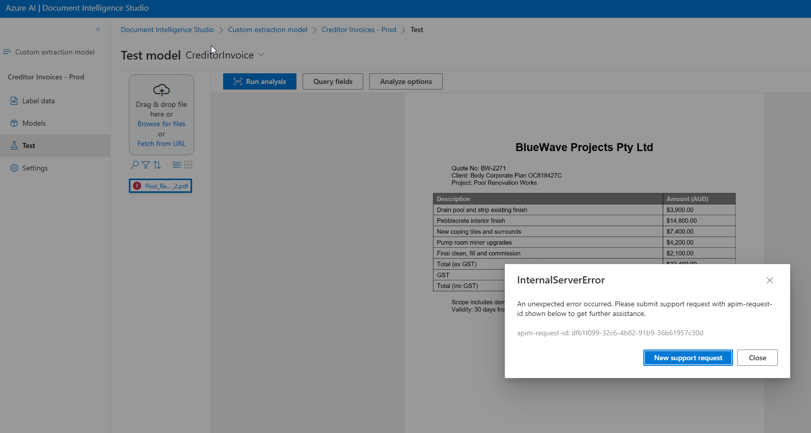Azure AI Document Intelligence custom extraction analysis hangs/fails ...