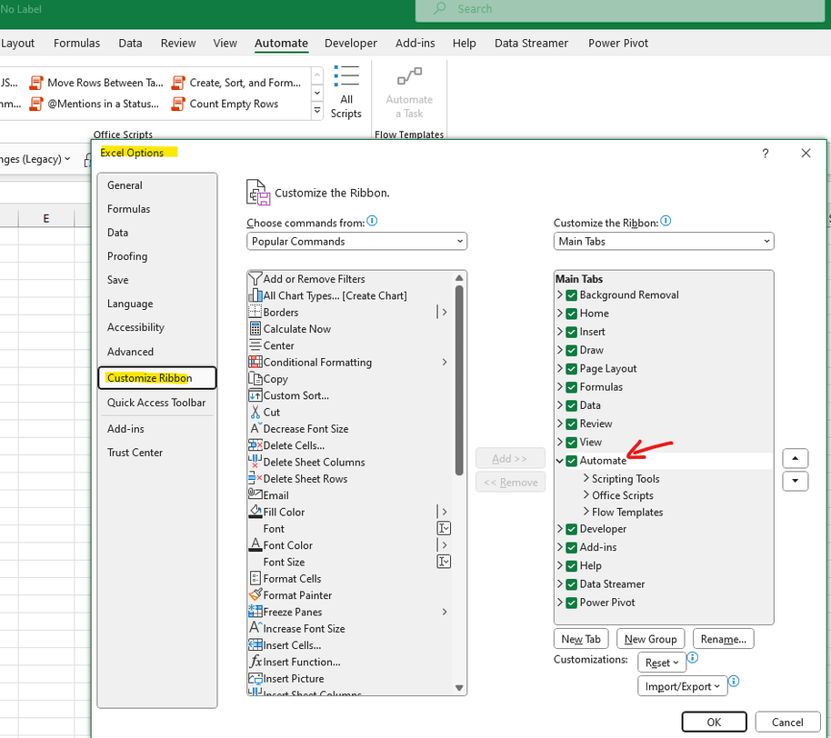 Necesito activar la paestaña de Automatizacion en excel y no he podido ...