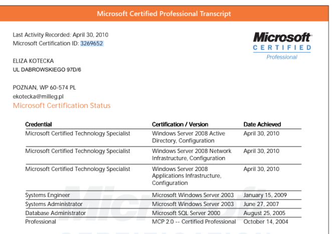 microsoft certification profile identification number