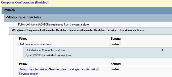 Remote desktop connection limitation to one session only 