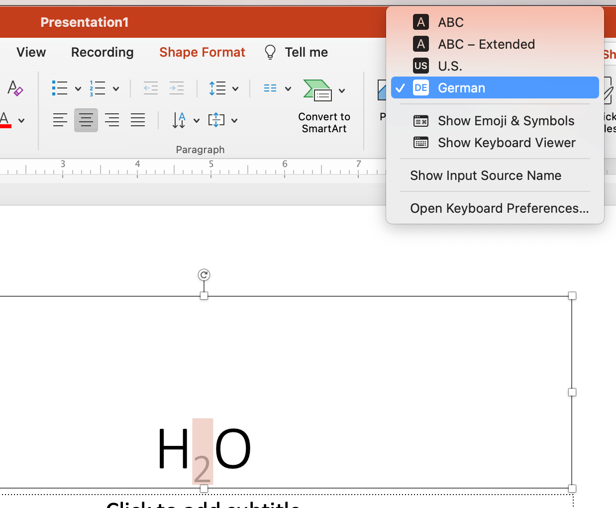 shortcuts for super/sub-scripts in PowerPoint on a Mac with German ...