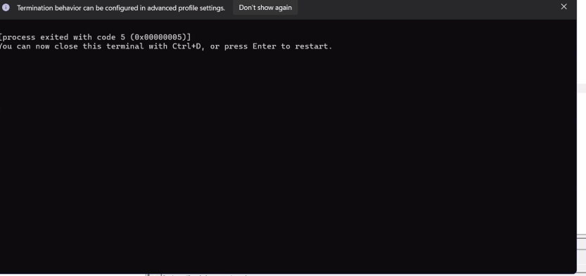 Windows PowerShell - Process exited with code 5 (0x00000005 ...