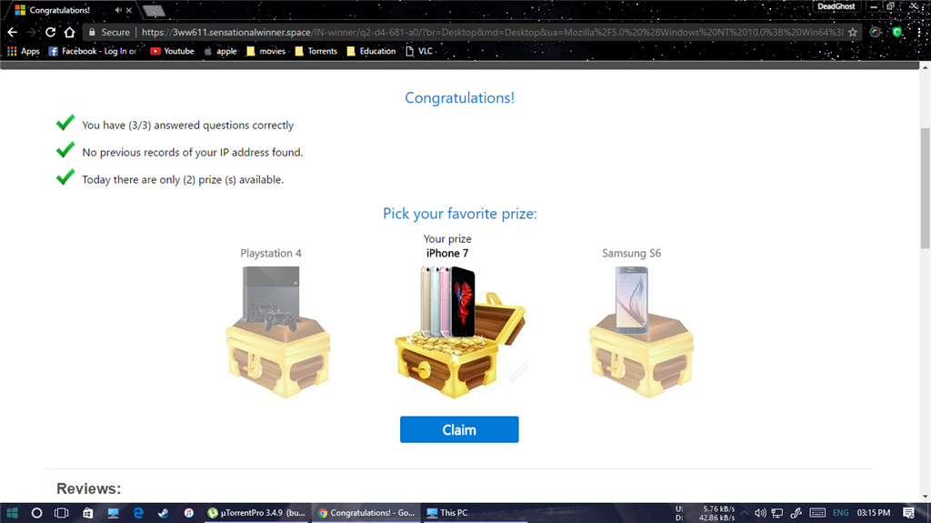 Congratulations Windows 10 user, You are our potential winner today ...