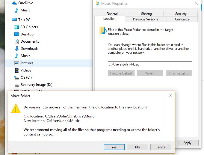 can't return to correct path for music folder on windows 10 - Microsoft Q&A