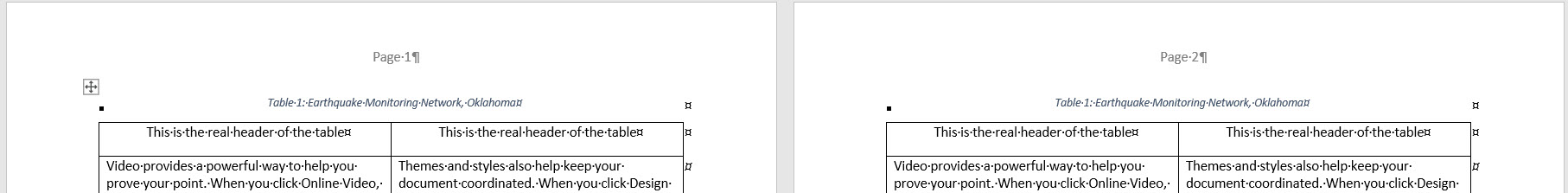 microsoft word repeat table caption