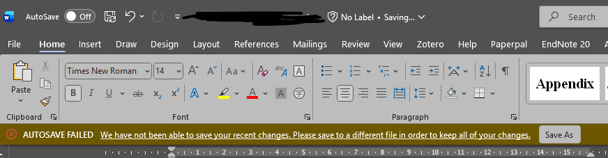 AUTOSAVE FAILED on a single file and only on windows - Microsoft Q&A