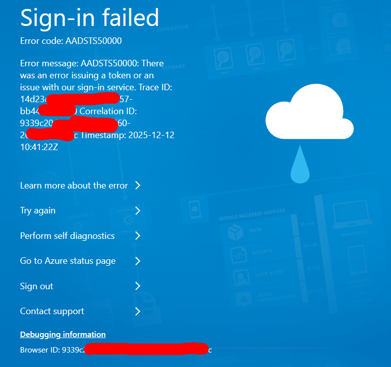 Can't sign in to Entra - Error: AADSTS50000 - Microsoft Q&A