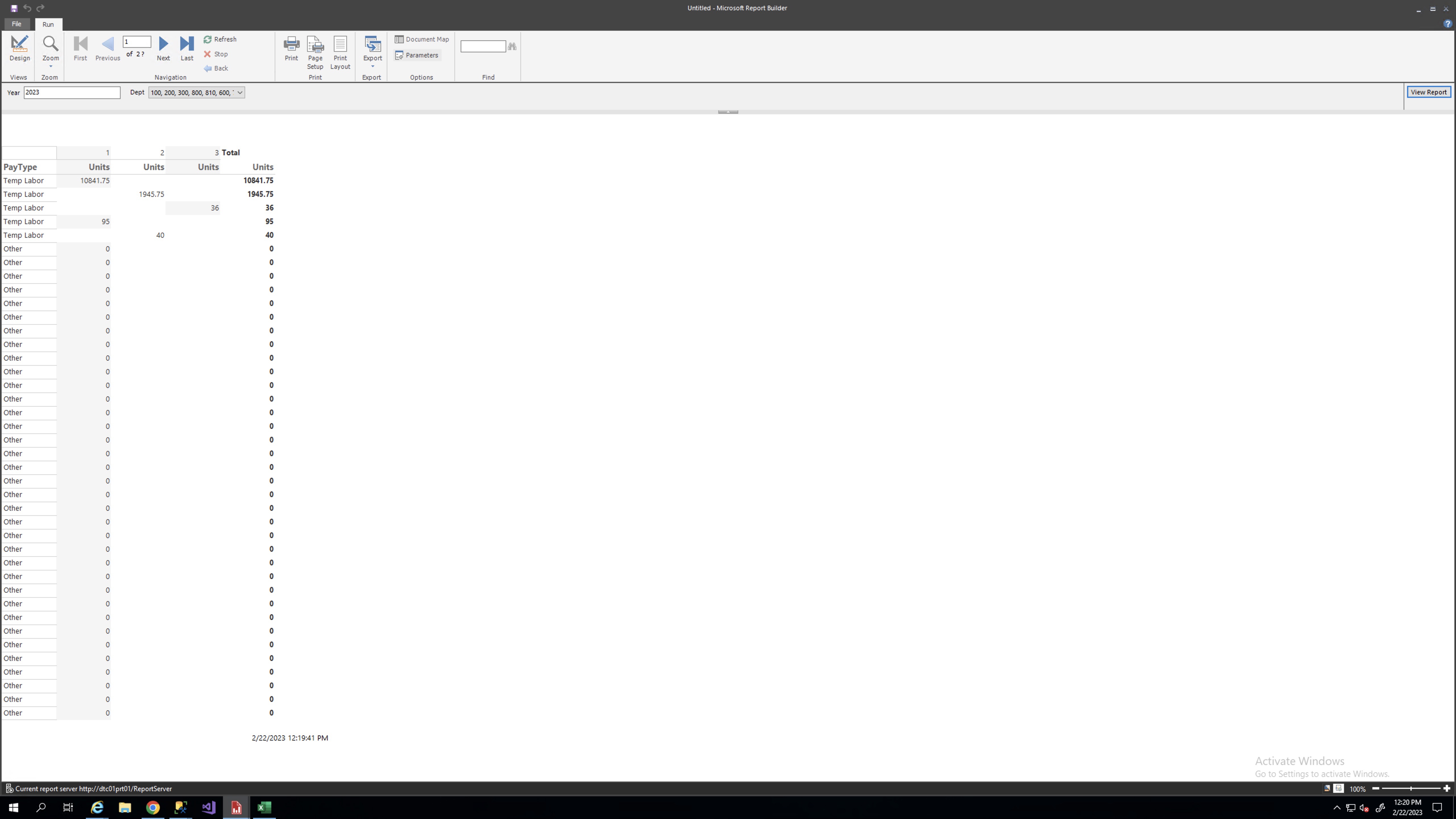 Report with Shaded Columns