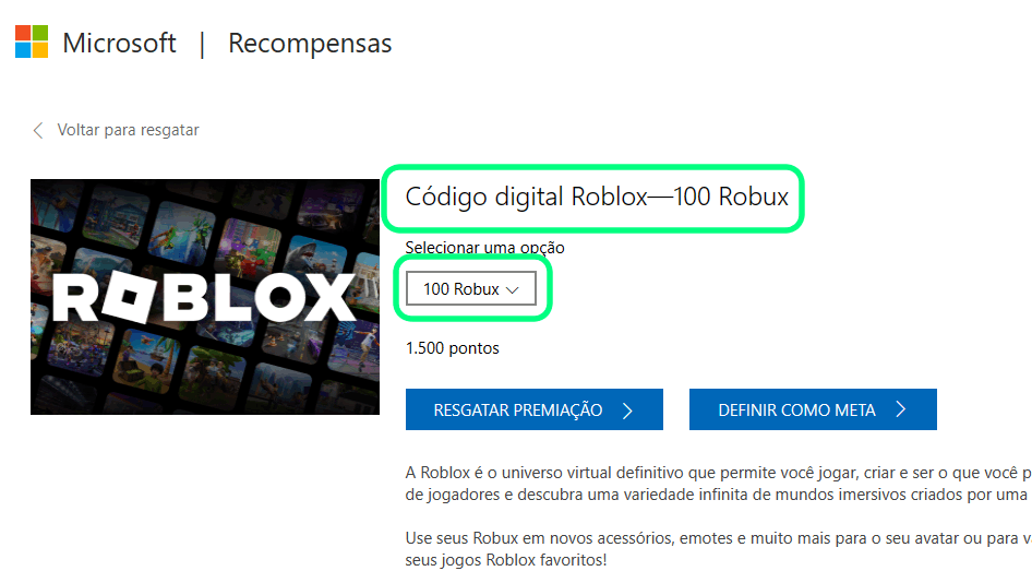 Porque não tem mais as opções de 100 Robux no Rewards - Microsoft Q&A