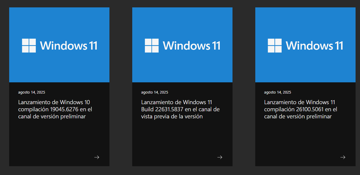 Algunas actualizaciones hoy a Diferentes compilaciones lanzadas del ...