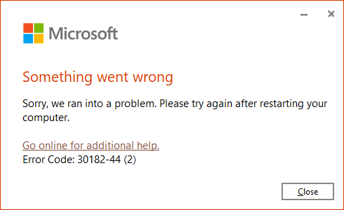 Cannot install Microsoft Project 2019 Pro Plus. Error code: 30182-44 (2 ...