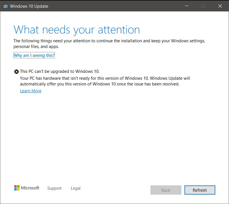 This PC can't be upgraded to Windows 10 - Microsoft Q&A