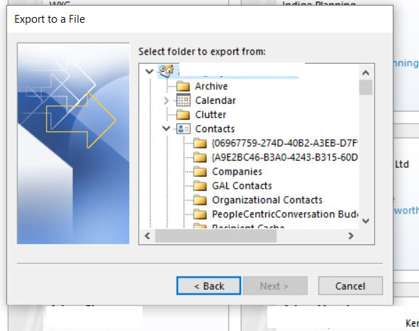 I would like to export a Shared Contacts Folder from Microsoft 365 ...