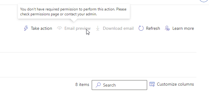 unable to download or preview emails In MS 365 Defender (MDE) portal ...