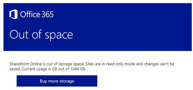 Your organization is out of SharePoint Online storage space - Microsoft Q&A