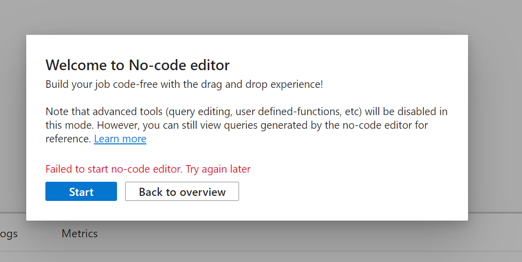 I can't use the Azure Stream analytic no code editor - Microsoft Q&A
