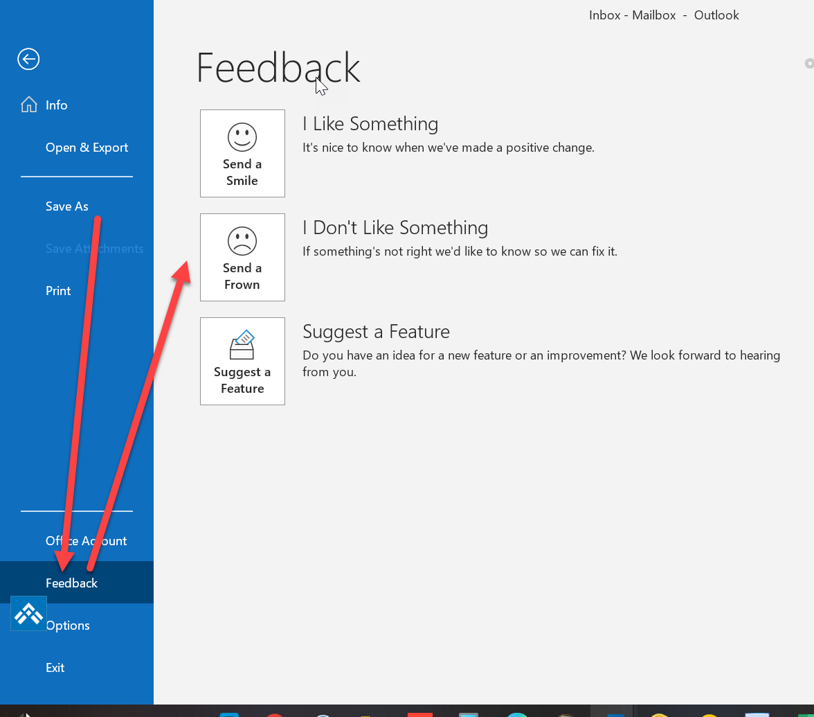 change in position of outlook 