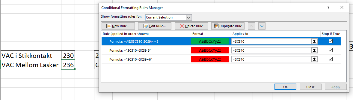 Hi how do i make this rule in Excel? If C10 is 6 more and above than C9 ...