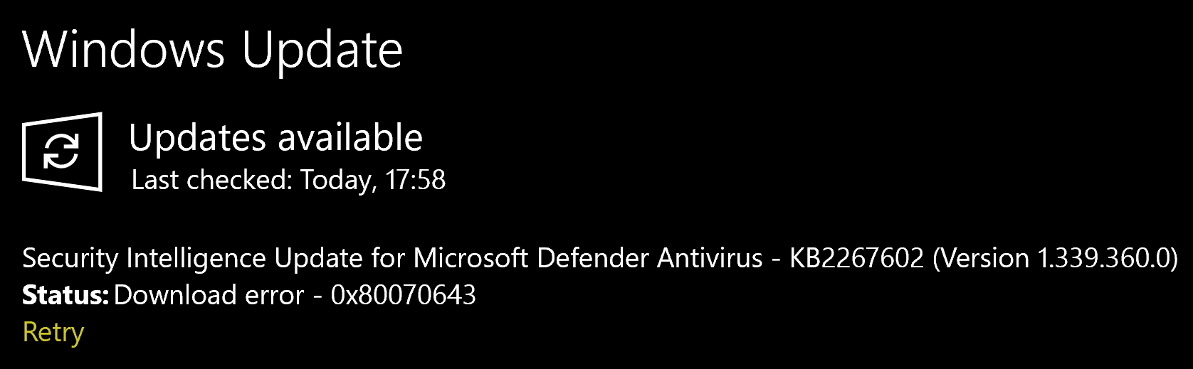 Defender not working and defender update install getting error ...