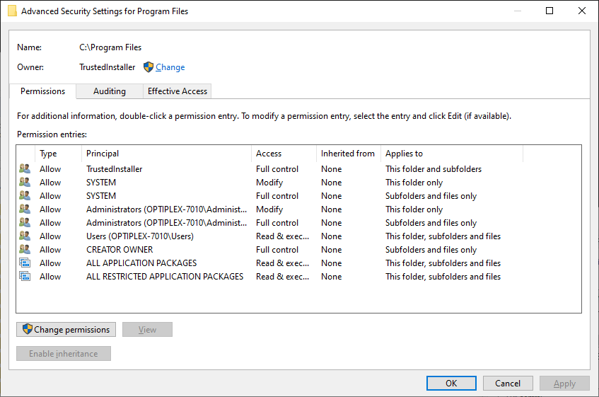 I tried to change permissions for my Program Files Folder and now ...