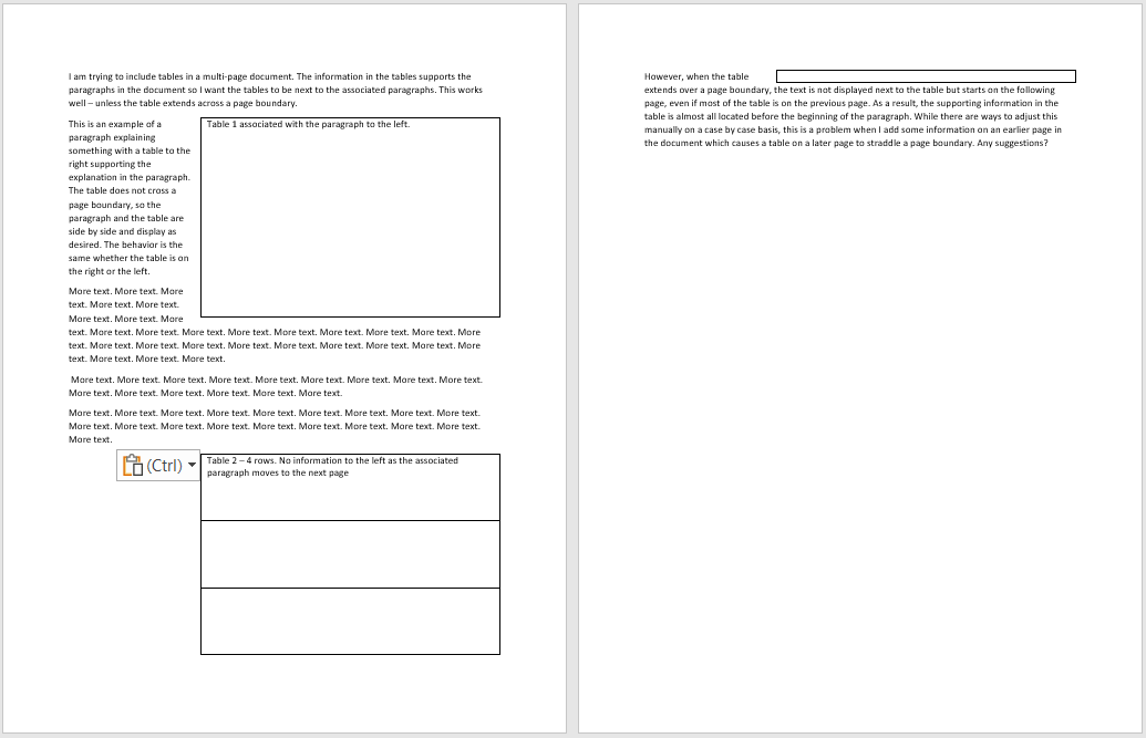 How do I keep text wrapping around a table from moving to the ...