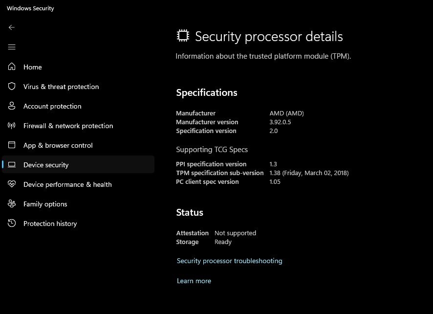 Attestation not supported Windows 11 Pro Ryzen 7 3700X - Microsoft Q&A