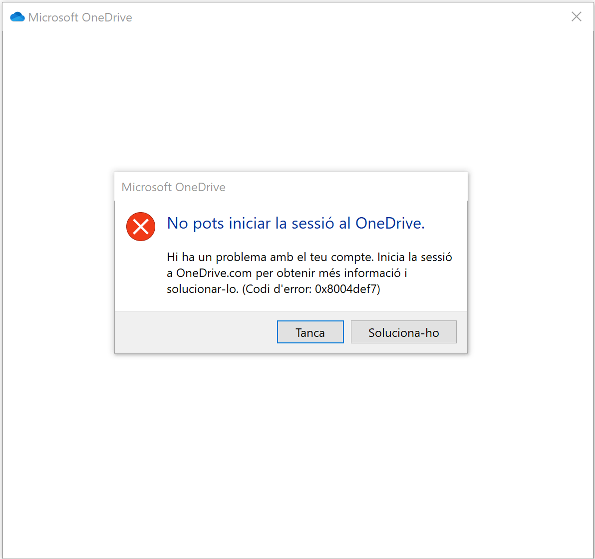 Error inici OneDrive - Microsoft Q&A