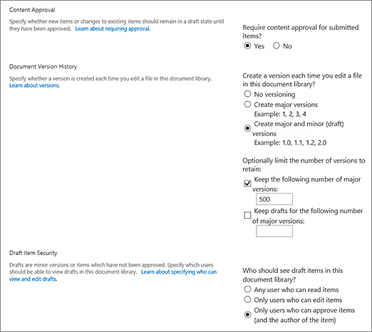 Versioning choices dialog box