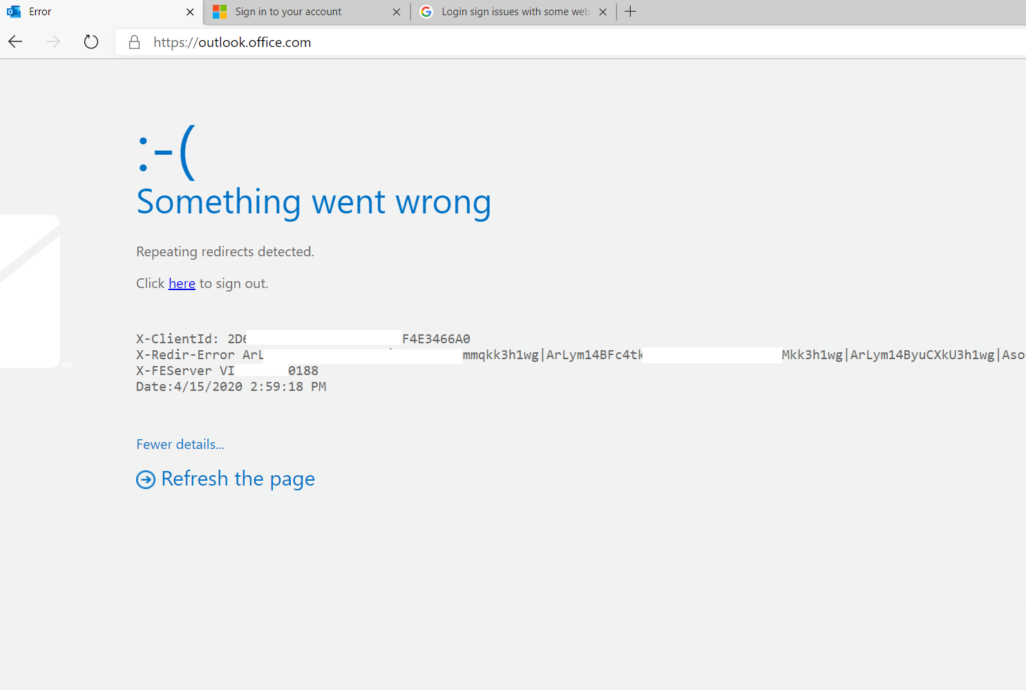 Outlook via web browser Repeating redirects detected - Microsoft Q&A