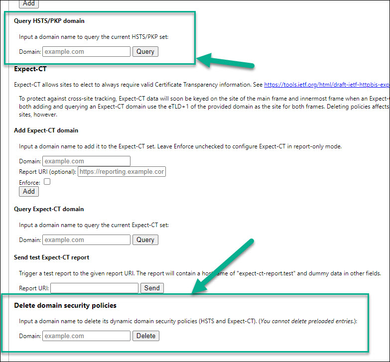 clearing HSTS settings in chrome