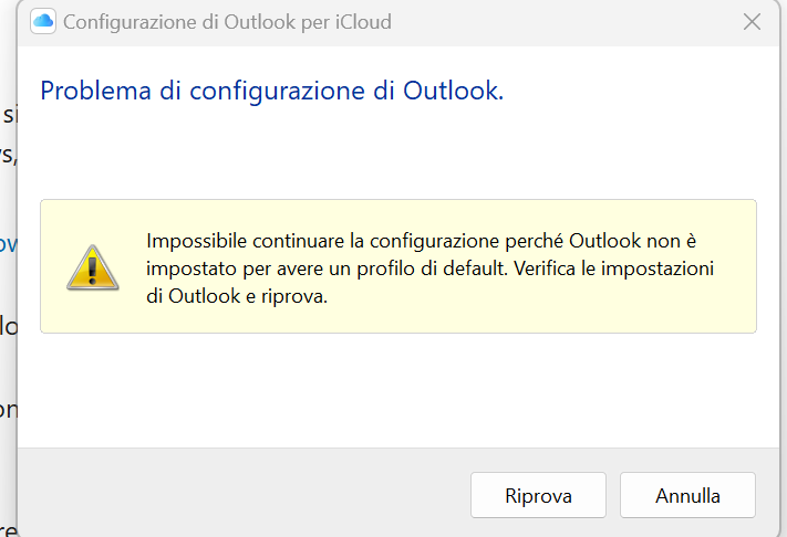 messaggio errore icloud per calendar