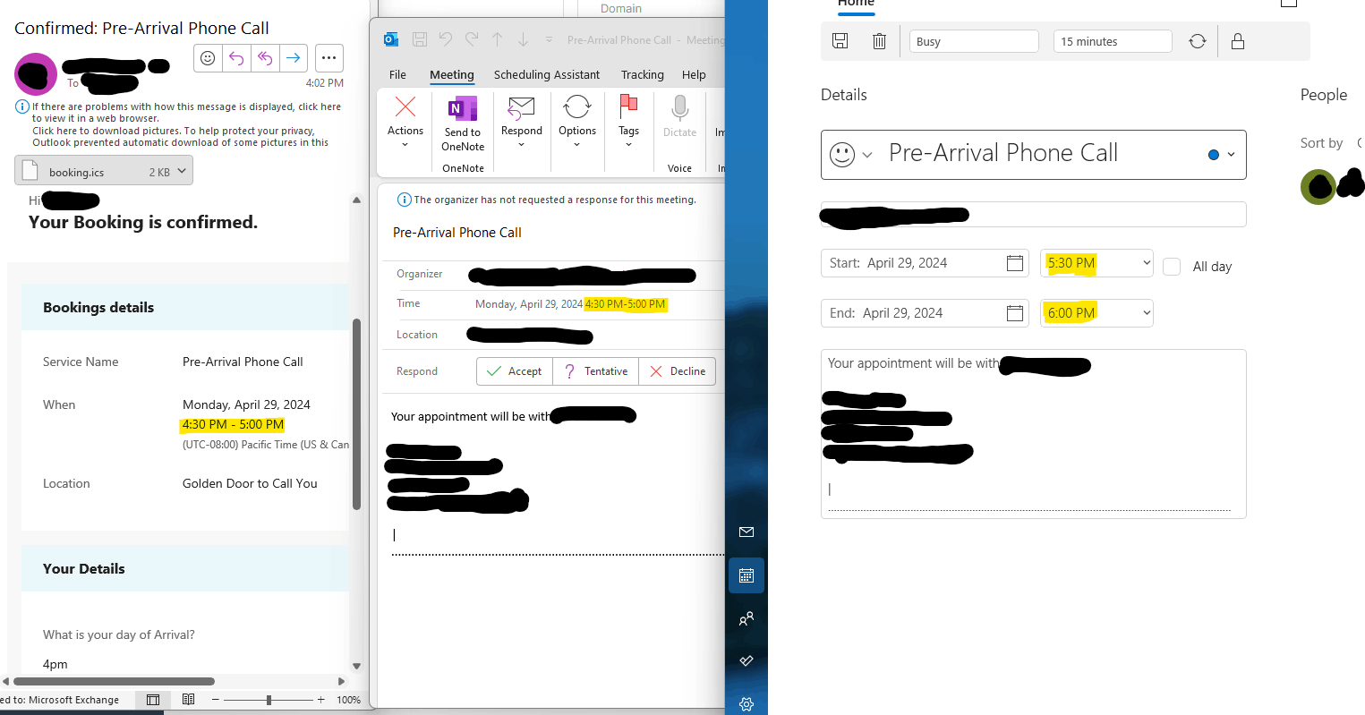 Microsoft Bookings .ics file shows different times depending on ...