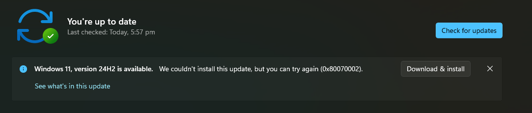 Windows 11 Version 24H2 Update Fails with Error Code 0x80070002 ...