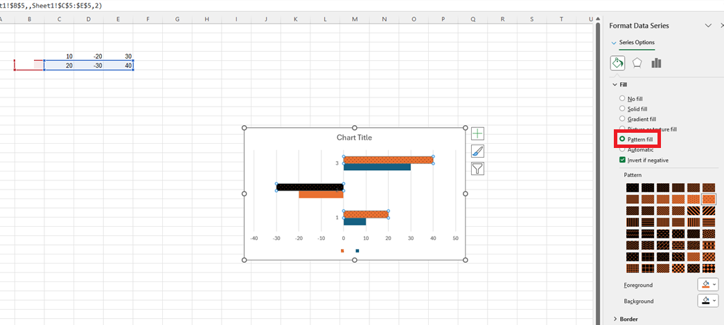 When I use Invert if negative in Fill/Format Data Series, the invert ...