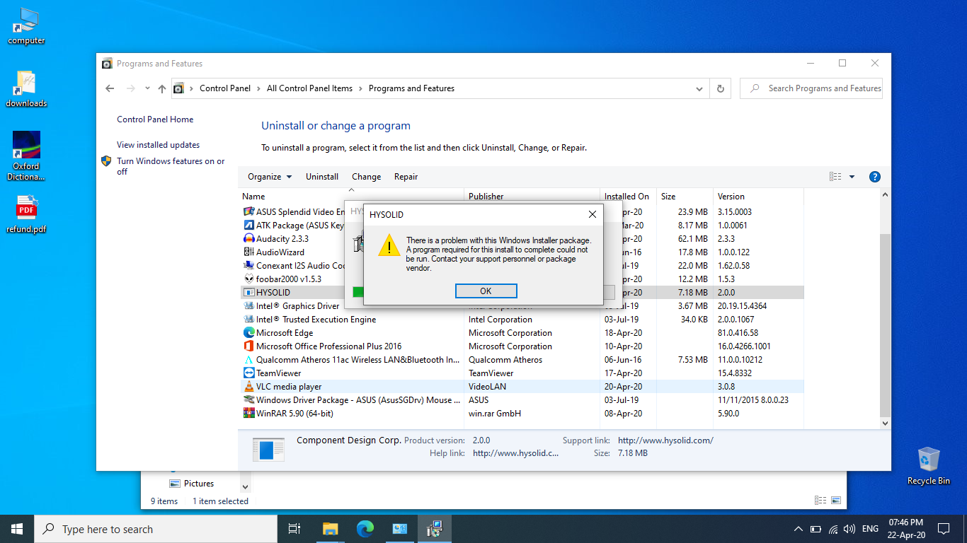 Problem with uninstalling the Hysolid app from my PC - Microsoft Q&A