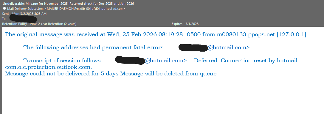 Hotmail email undeliverable message vitas 20260302