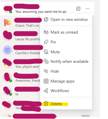 Accidentally deleted teams chat on desktop - chat is still appearing on