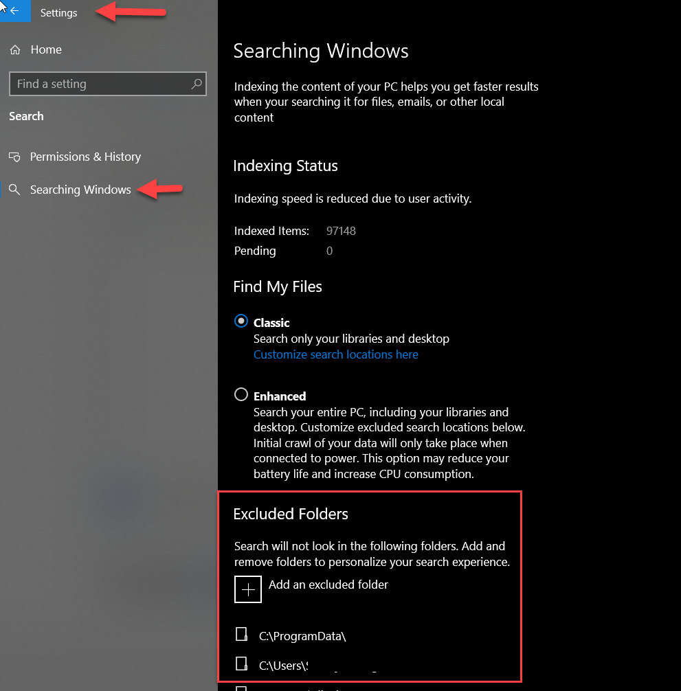 Is it possible to find a list of the folders excluded from Windows ...