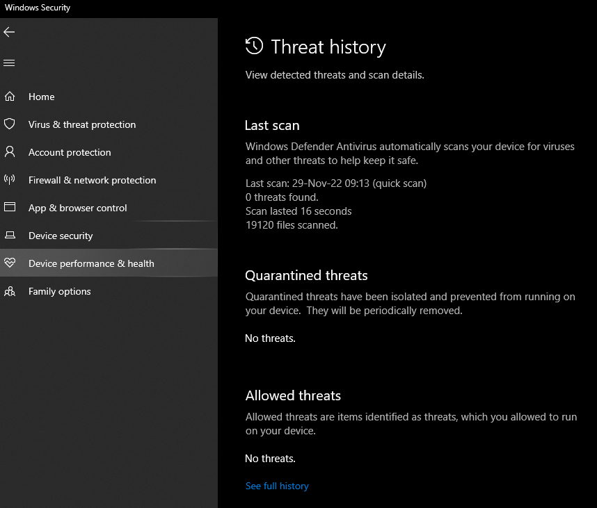 Windows Defender Offline Scan Threat History empty - Microsoft Q&A