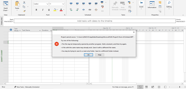 Cannot Save files on Project 2019 - Microsoft Q&A