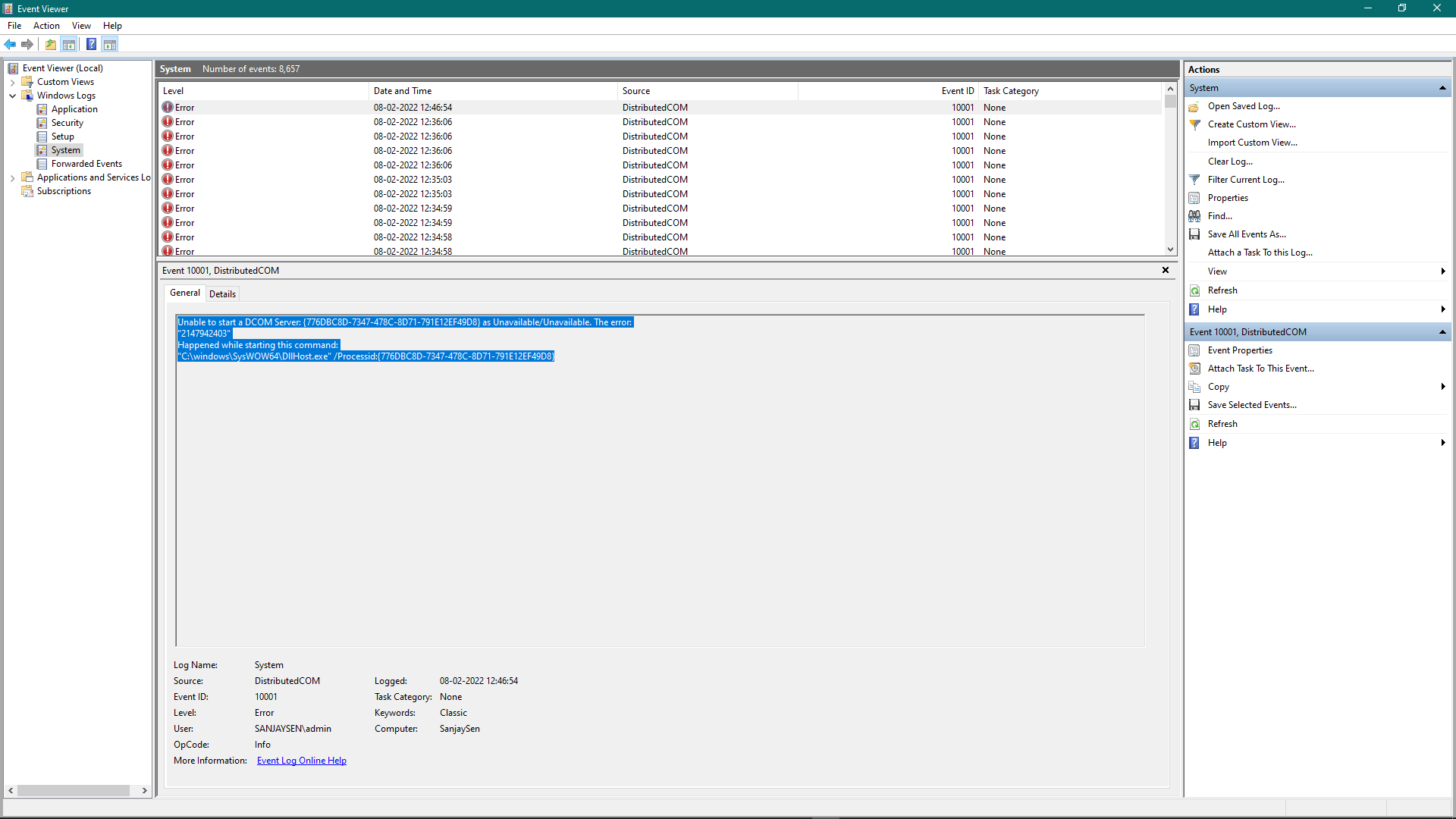 Unable to start a DCOM Server: {776DBC8D-7347-478C-8D71