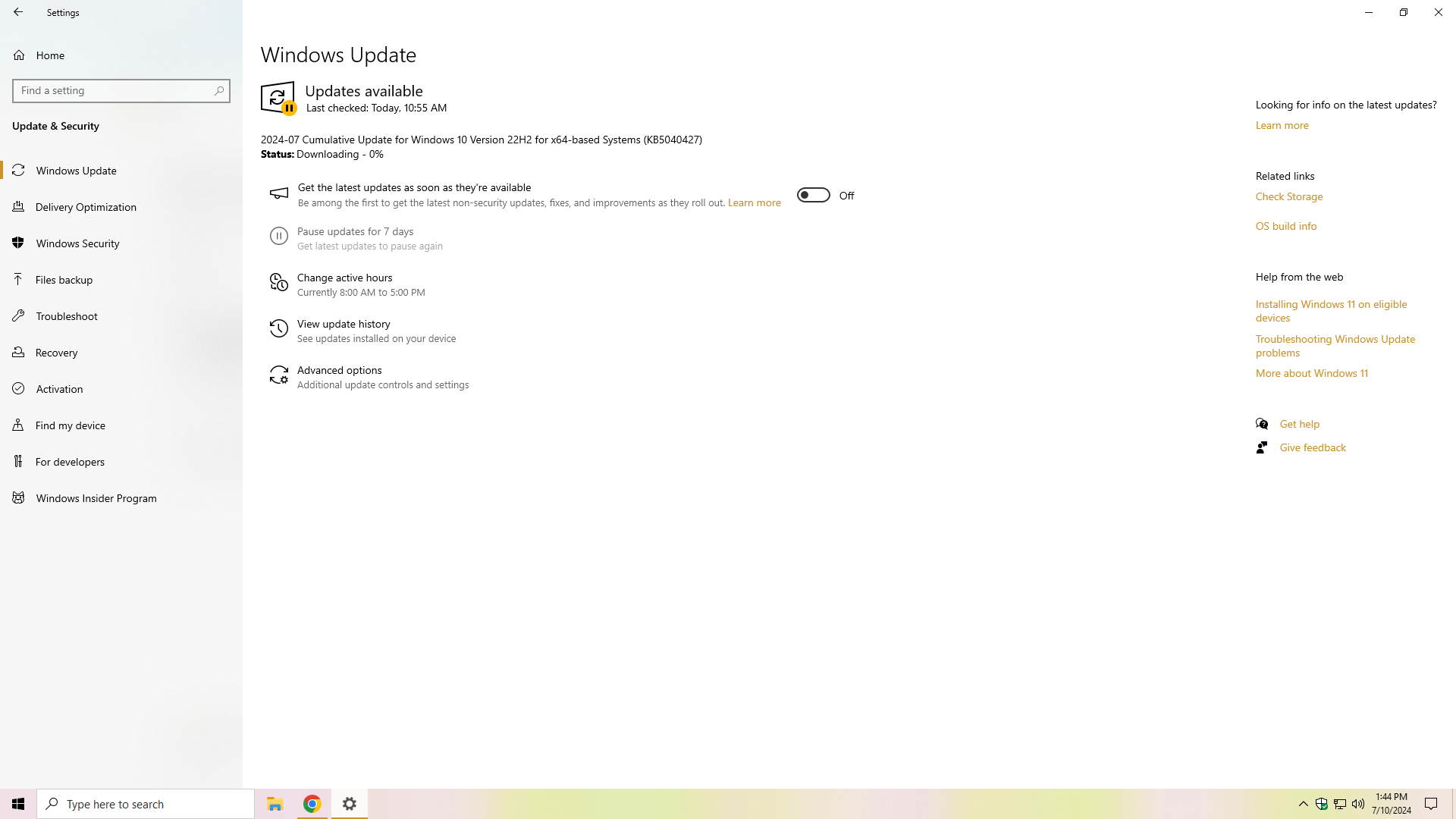 Update stuck at 0% with yellow circle and pause sign - Microsoft Q&A