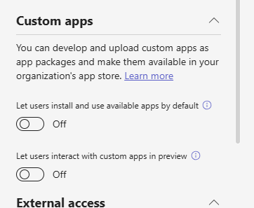 Teams admin custom apps
