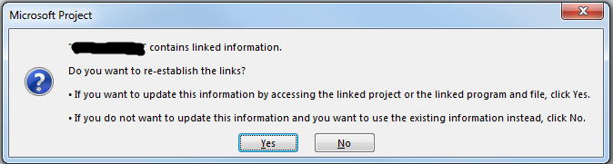 Dialog box continues to pop up upon opening a specific MS Project 2013 ...