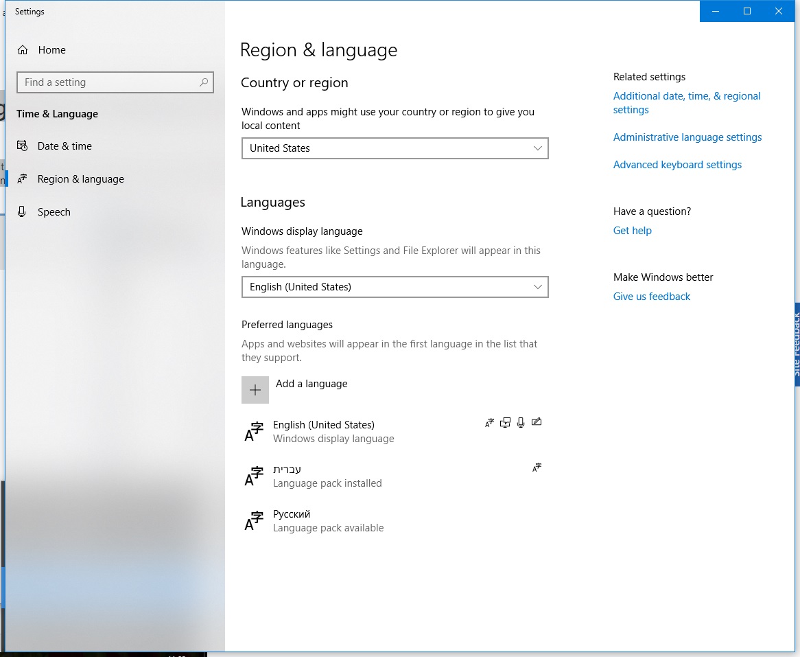 Issues with the multi keyboard languages in Windows 10. Two Hebrew ...